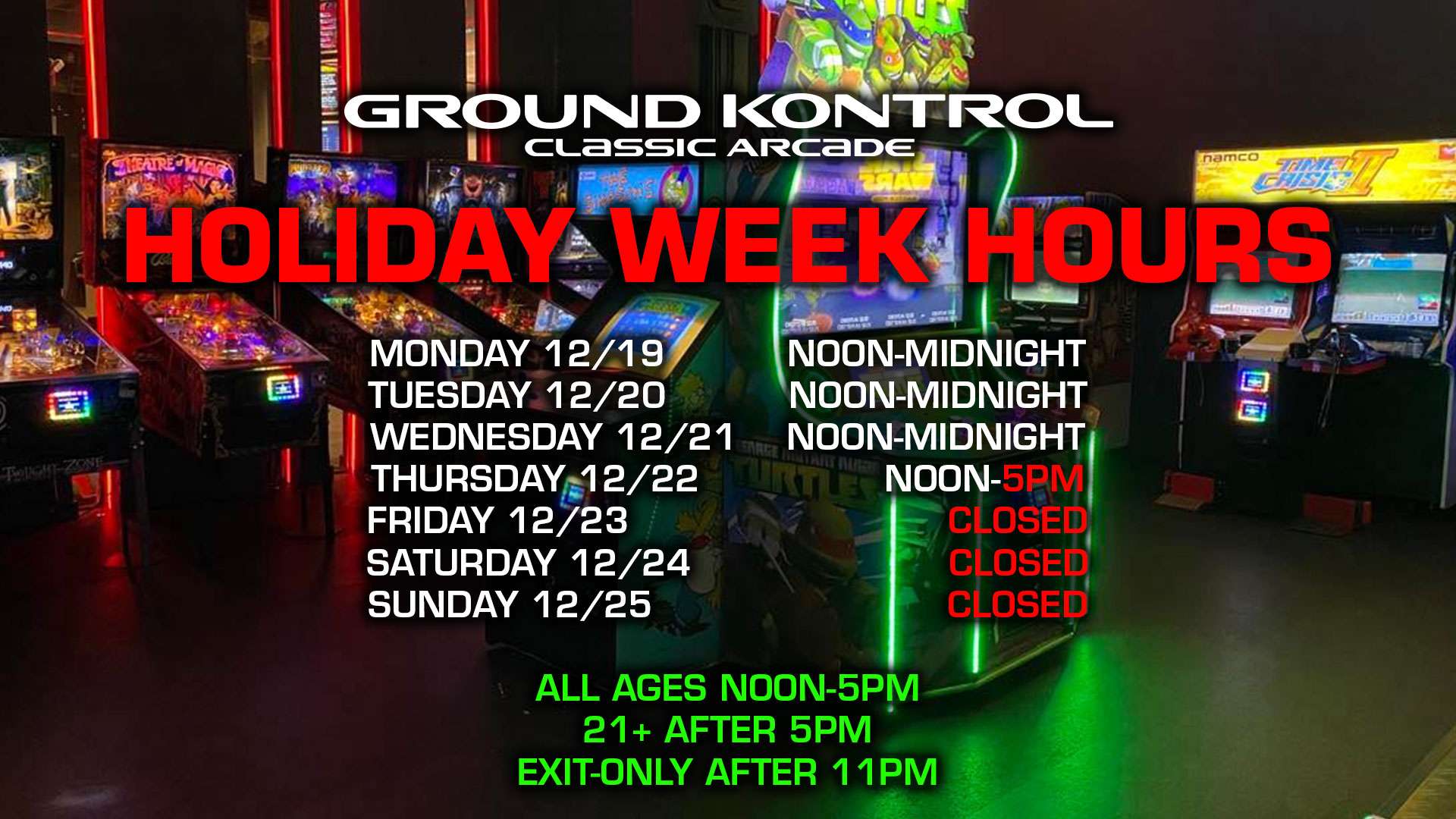 Winter Holiday Week Hours
