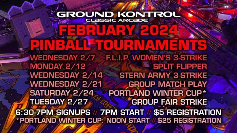 Image for February 2024 Pinball Tournaments